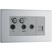 BG Electrical Flatplate Screwless Brushed Steel - Quadplex, 2 x sat, BT outlet and co-ax returned - screened