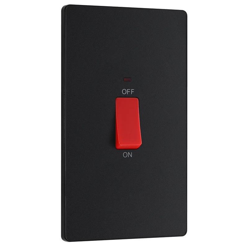 BG Electrical Evolve Matt Black - 45A, double pole, large plate, with indicator