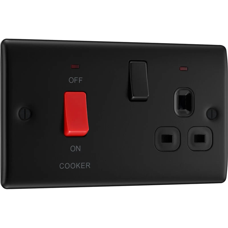 BG Electrical Nexus Metal Matt Black - 45A double pole, with switched socket and indicators