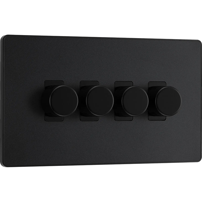 BG Electrical Evolve Matt Black - Quadruple, 2 way push 200W