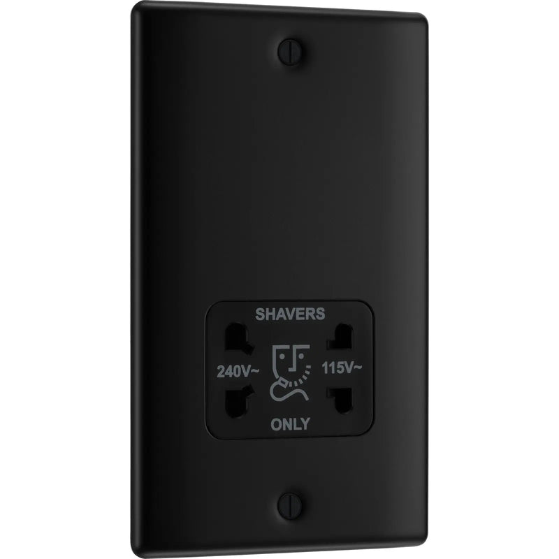 BG Electrical Nexus Metal Matt Black - 115/240V dual voltage shaver socket
