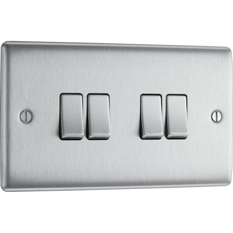 BG Electrical Nexus Metal Brushed Steel - Quadruple, 2 way switch