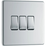 BG Electrical Flatplate Screwless Polished Chrome - Triple, 2 way switch