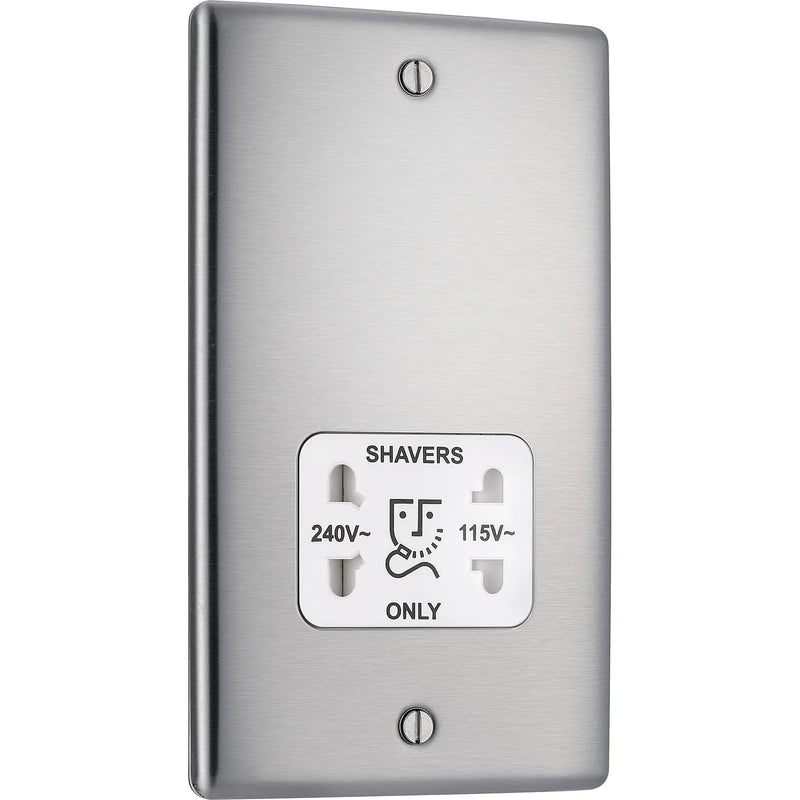BG Electrical Nexus Metal Brushed Steel - 115/240V dual voltage shaver socket