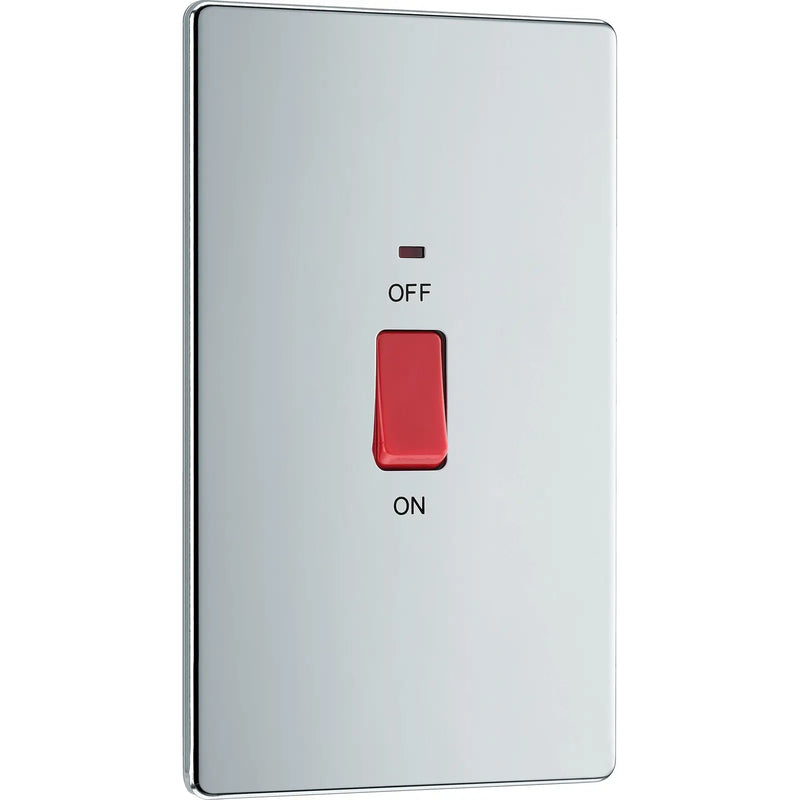 BG Electrical Flatplate Screwless Polished Chrome - 45A, double pole, large plate, with indicator