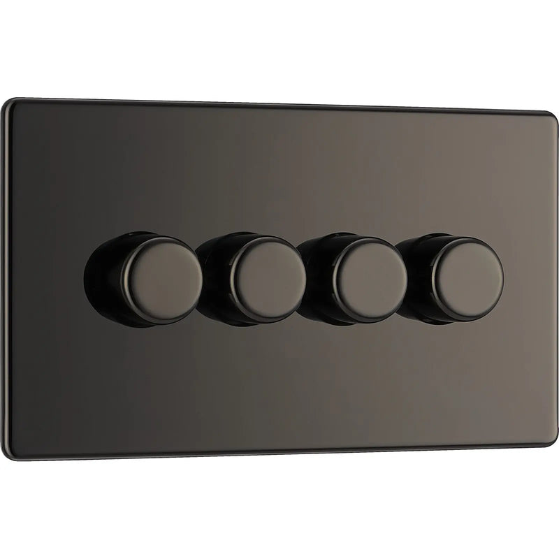 BG Electrical Flatplate Screwless Black Nickel - Quadruple, 2 way push 200W