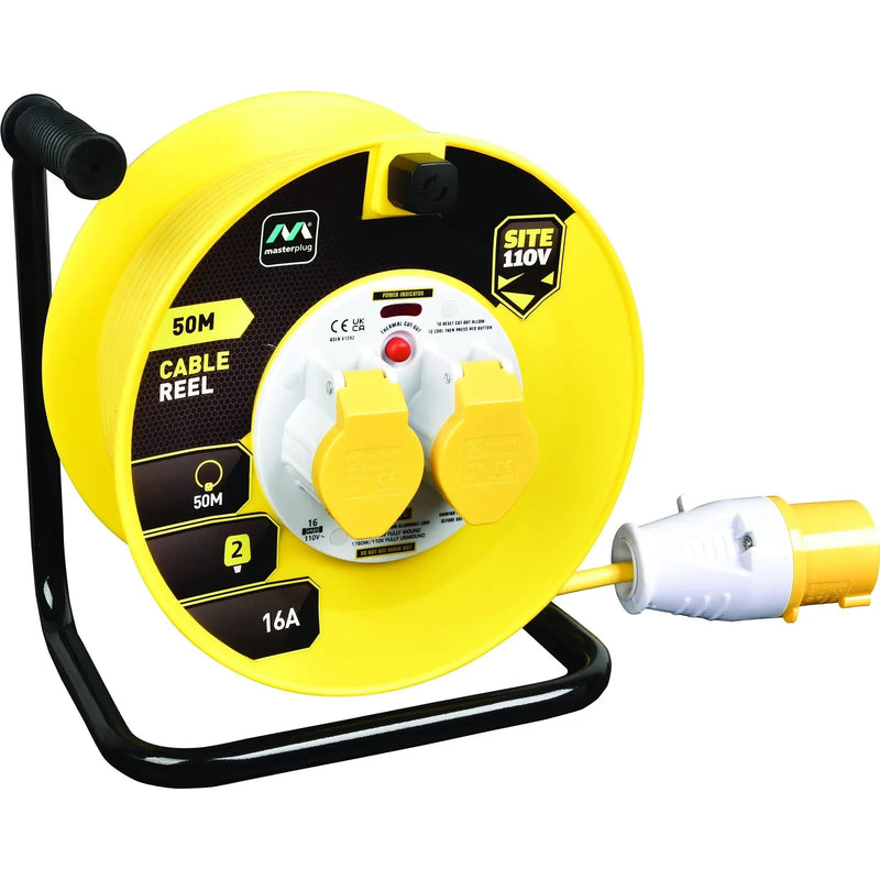 Masterplug Site - 50m, 2 Sockets, 16A, Yellow