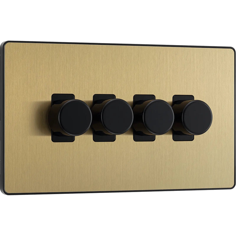 BG Electrical Evolve Satin Brass - Quadruple, 2 way push 200W