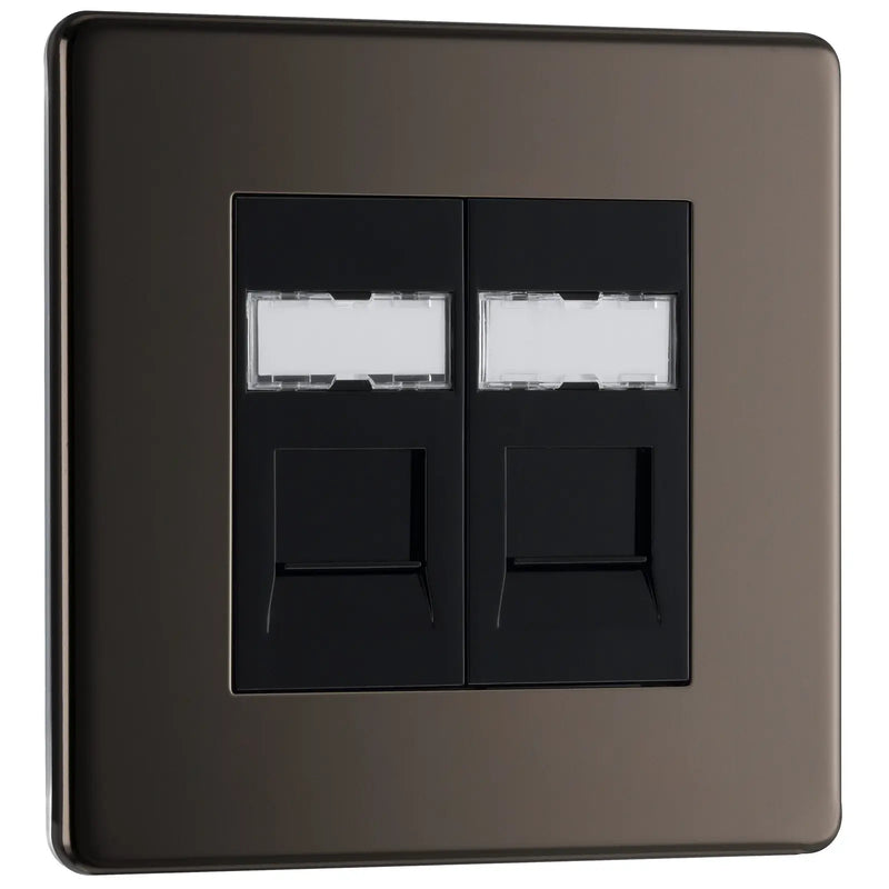 BG Electrical Flatplate Screwless Black Nickel - Double, RJ45 telephone socket