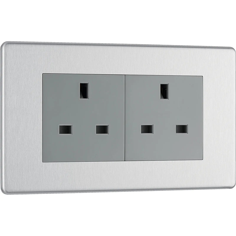 BG Electrical Flatplate Screwless Brushed Steel - Double unswitched, double pole