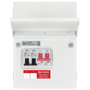 BG Circuit Protection IP20 Non Weatherproof - 4 module, 4 way, 100A Main Switch, 2 MCB's