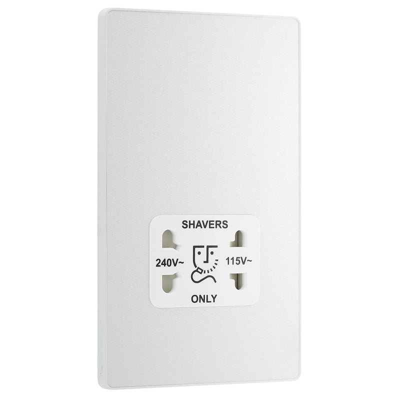 BG Electrical Evolve Pearlescent White - 115/240V dual voltage shaver socket