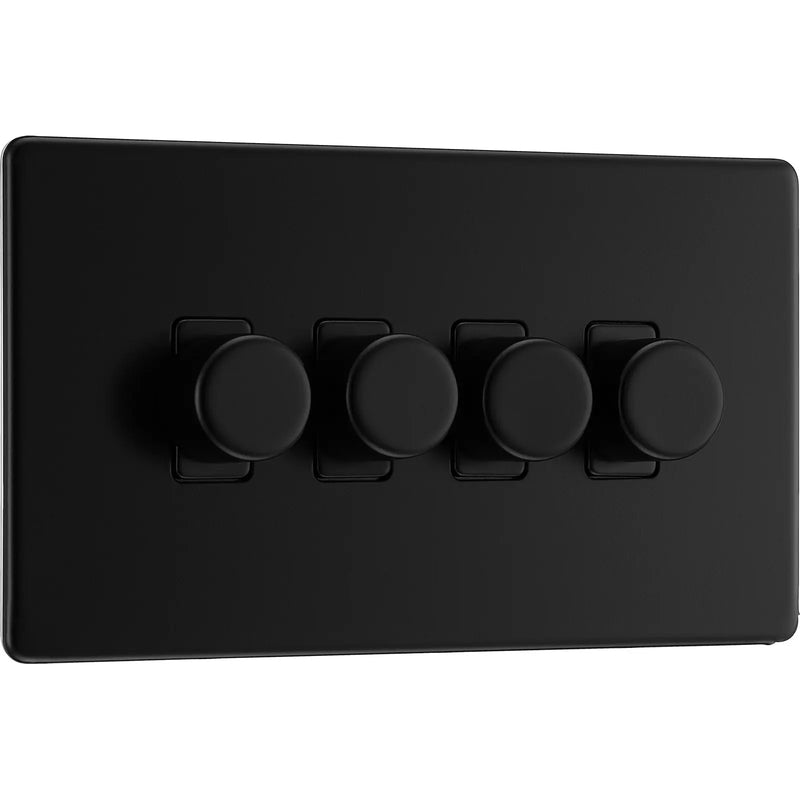 BG Electrical Flatplate Screwless Matt Black - Quadruple 2 way push 200W
