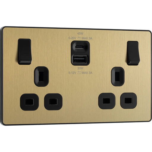 BG Electrical Evolve Satin Brass - Double switched single pole, with USB A + C (45W)