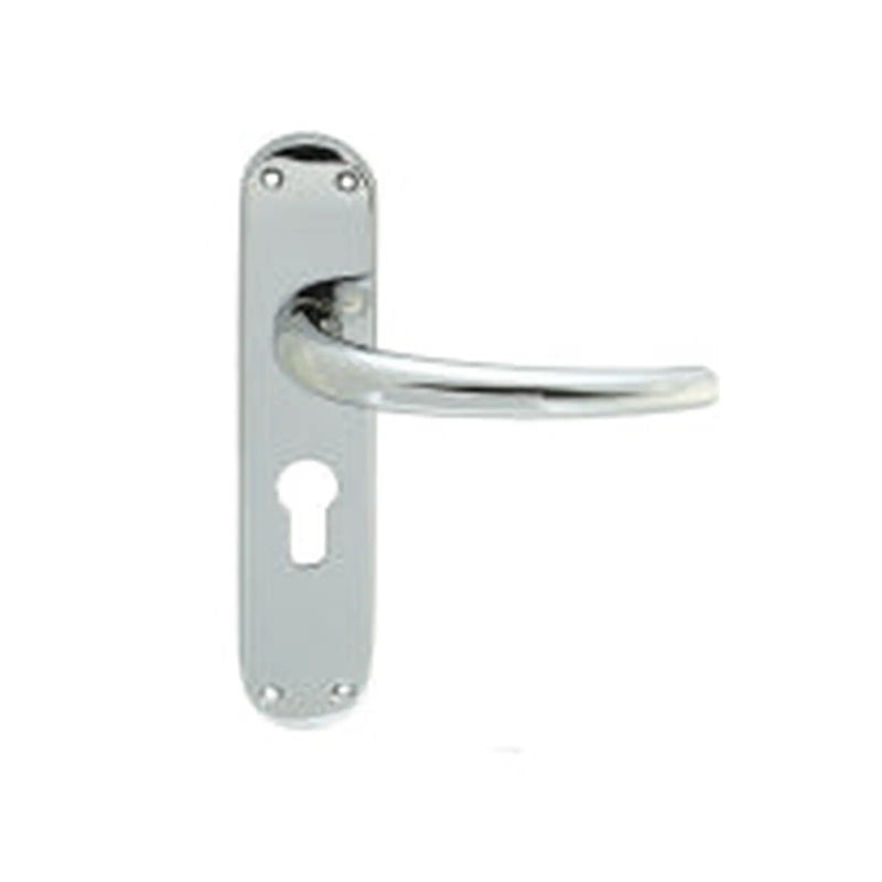 Lilla Lever On Backplate - Lock Euro Profile 47.5Mm C/C Cro (Polished Chrome) - Polished Chrome 185MM X 40MM