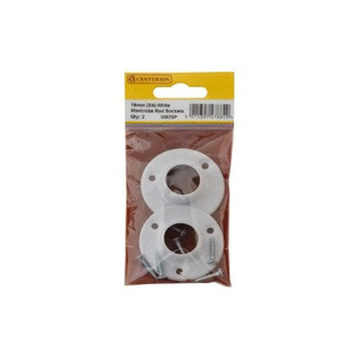 centurion 19mm (3/4") Wardrobe Rod Sockets - White - Pack of 2