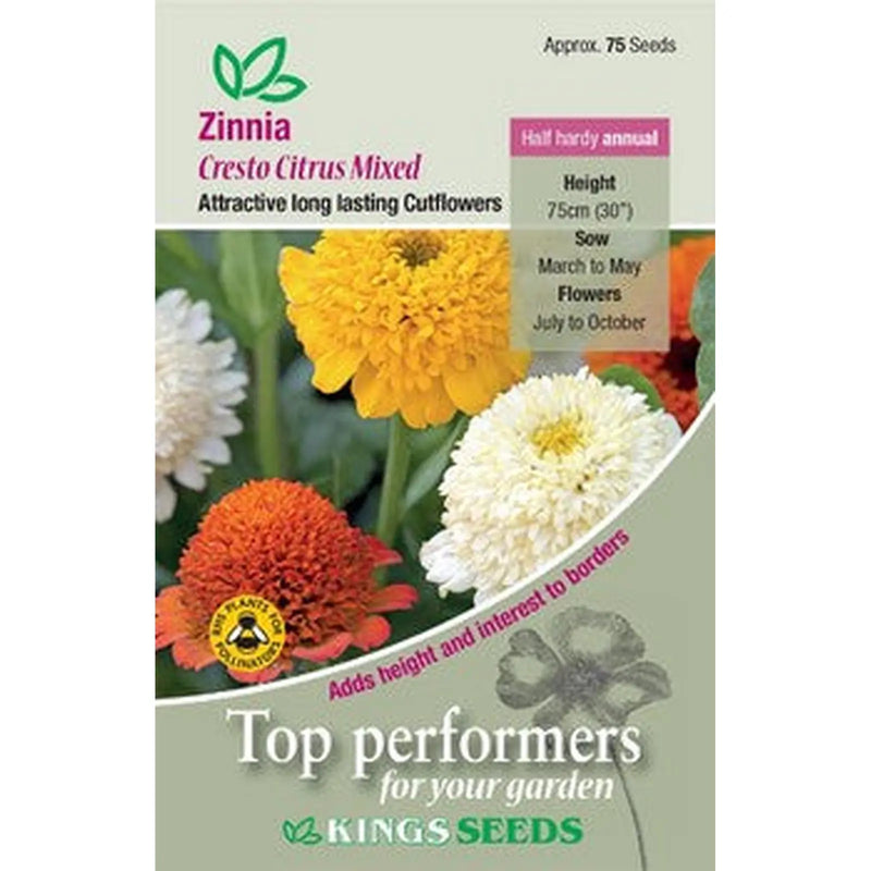 Kings Seeds Zinnia, Cresto Citrus Mixed (PM D )