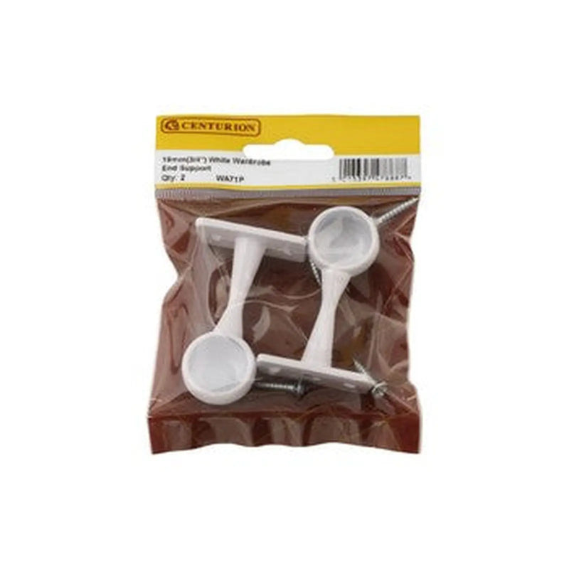 centurion 19mm (3/4") Wardrobe End Supports - White - Pack of 2