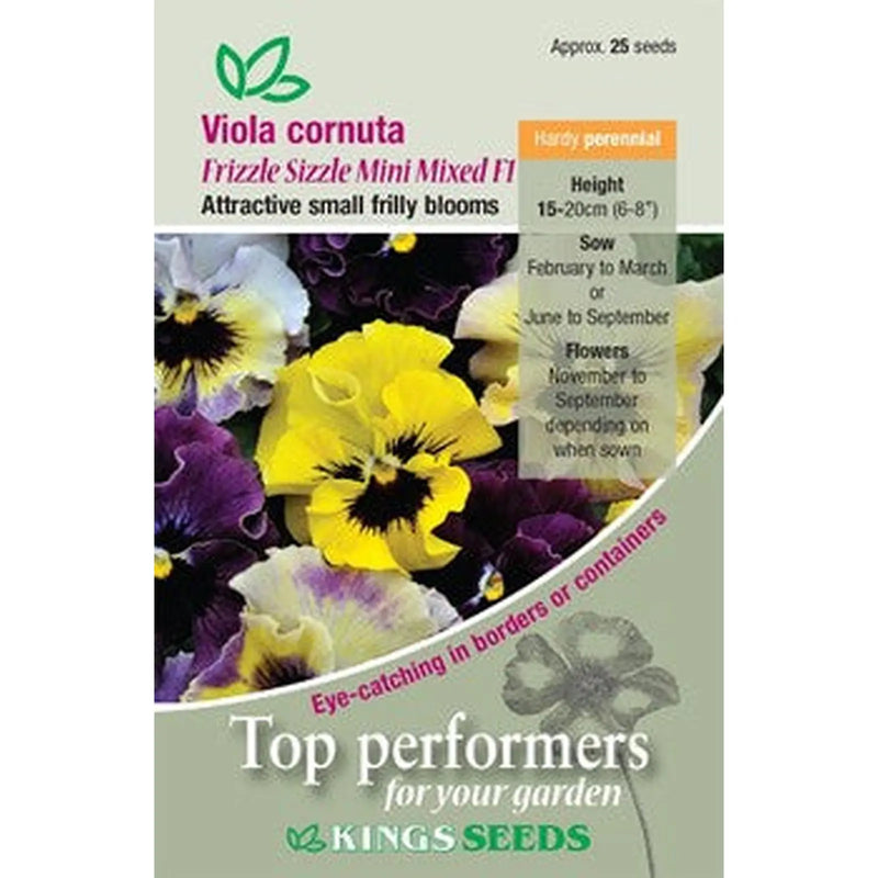 Kings Seeds Viola cornuta, Frizzle Sizzle Mini Mixed F1(PM E)