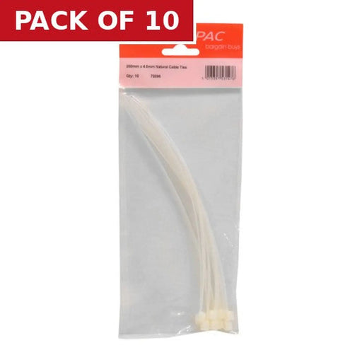 Centurion 200mm x 4.8mm Natural Cable Ties 10pk