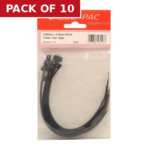 Centurion 200mm x 4.8mm Black Cable Ties 10pk