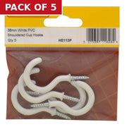 Centurion 38mm White PVC Shouldered Cup Hook (Pack of 5)