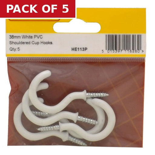 Centurion 38mm White PVC Shouldered Cup Hook (Pack of 5)