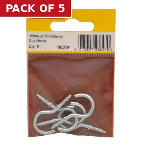 Centurion 25mm ZP Shouldered Cup Hook (Pack of 5)