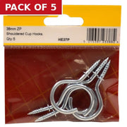 Centurion 38mm ZP Shouldered Cup Hooks (Pack of 5)
