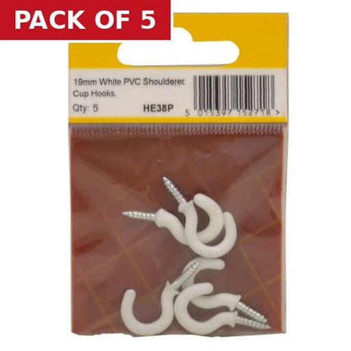 Centurion 19mm White PVC Shouldered Cup Hooks (Pack of 5)