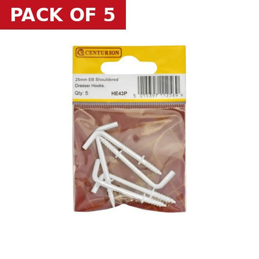 Centurion 25mm White PVC Shouldered Dresser Hooks (Pack of 5)