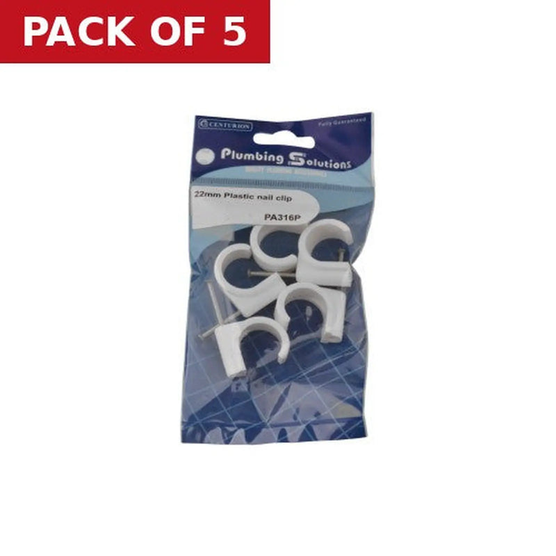 Centurion 22mm Plastic Nail In Pipe Clips (Pack of 5)