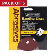 Centurion Abrasives Hook and Loop Circular Sanding Sheets, Assorted 125mm Diameter (Pack of 5)