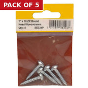 Centurion 1" x 10 ZP Round Head Woodscrews (Pack of 5)