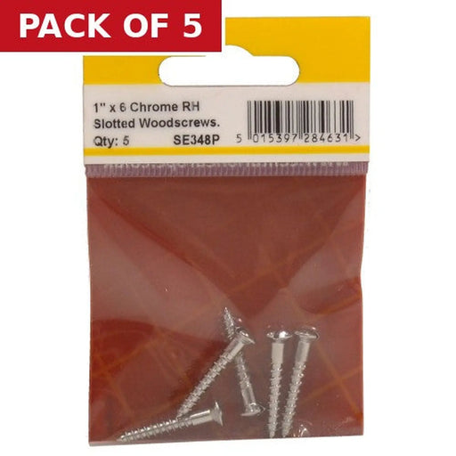 Centurion 1" x 6 Slotted Raised Head Woodscrew - Chrome Plated - (Pack of 5)