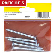 Centurion 2 1/2" x 10 ZP Cross Recessed Hardened Twin Thread Woodscrews with Countersunk Head (Pack of 5)