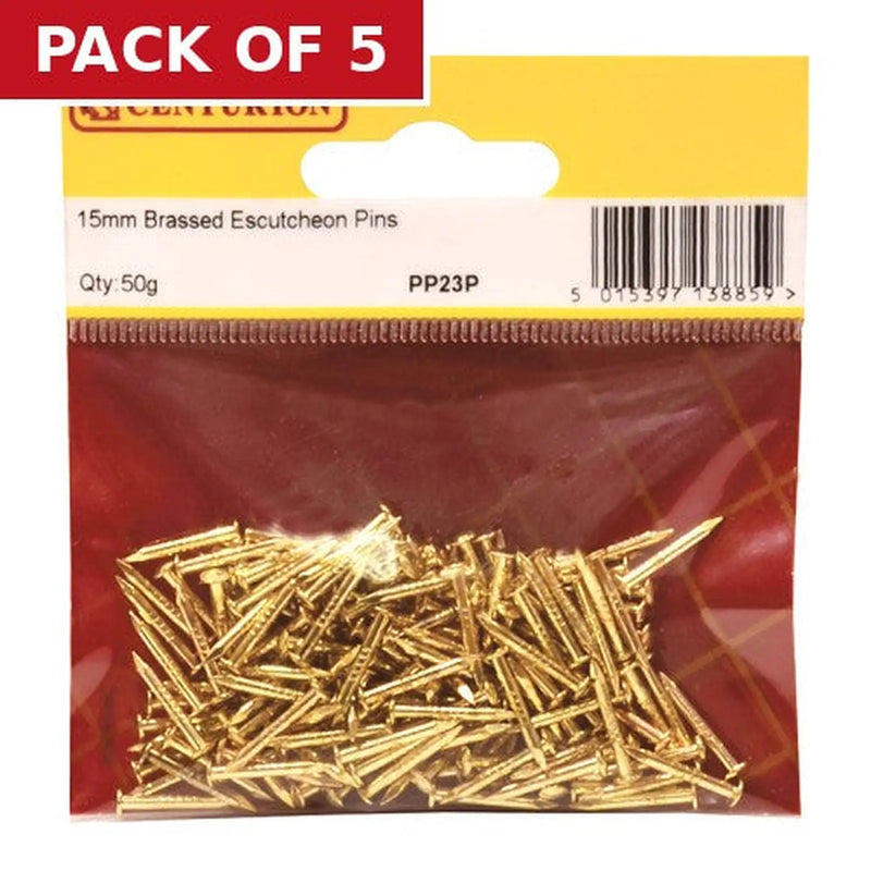 Centurion 15mm Brassed Escutcheon Pins (50g) - Pack of 5