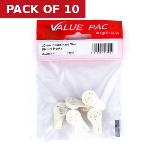 Centurion 30mm Plastic Hard Wall Picture Hooks (Pack of 5) - Pack of 10