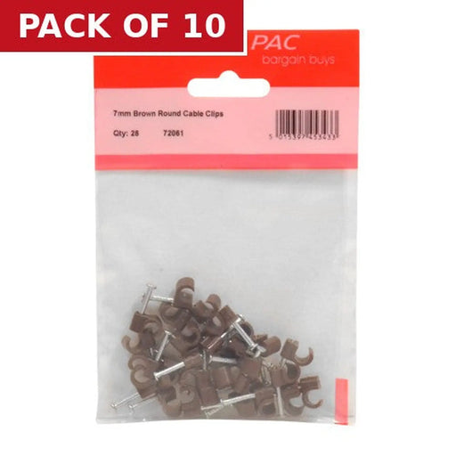 Centurion 7mm Brown Round Cable Clips - Pack of 10