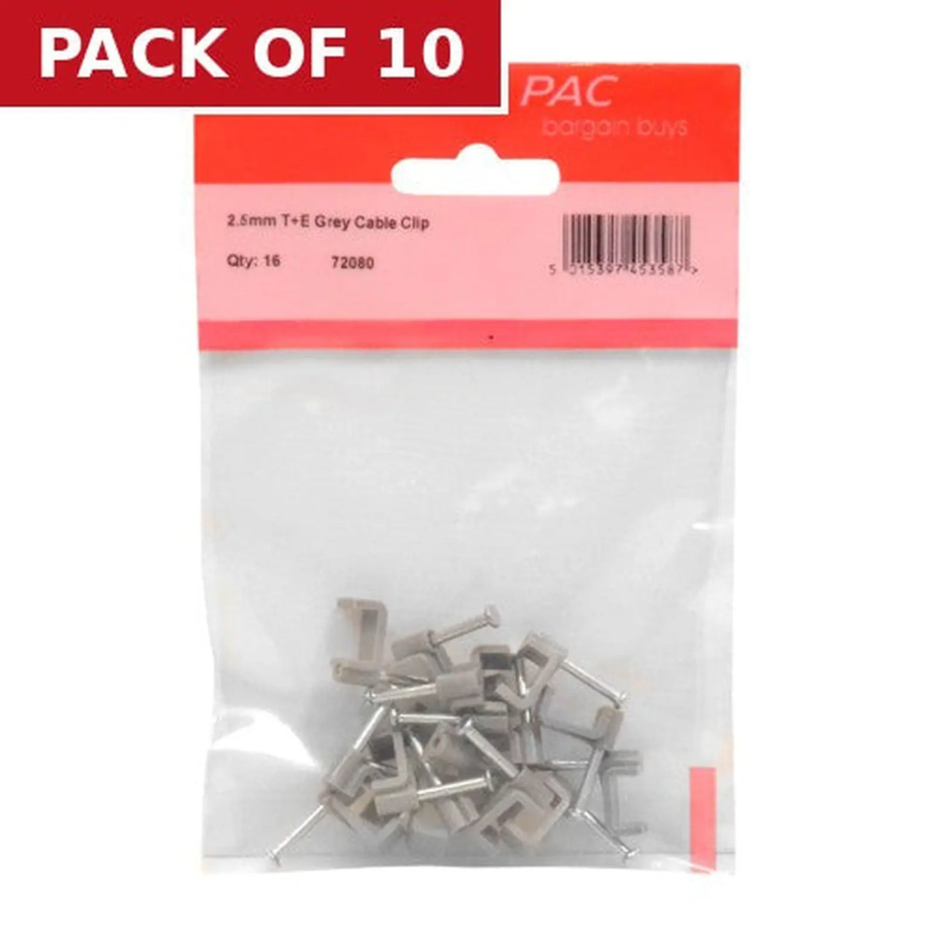 Centurion 2.5mm T+E Grey Cable Clip - Pack of 10
