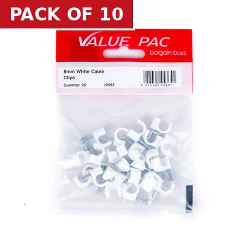 Centurion 8mm White Cable Clip - Pack of 10