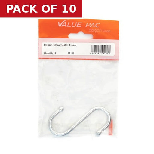 Centurion 80mm Chromed Kitchen S Hook - Pack of 10