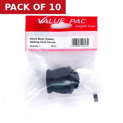 Centurion 25mm Black Rubber Walking Stick Ferrule - Pack of 10