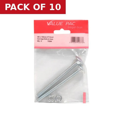 Centurion M8 x 100mm ZP Small Carriage Bolts & Nuts - Pack of 10