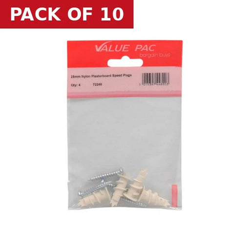 Centurion 25mm Nylon Plasterboard Speed Plugs - Pack of 10