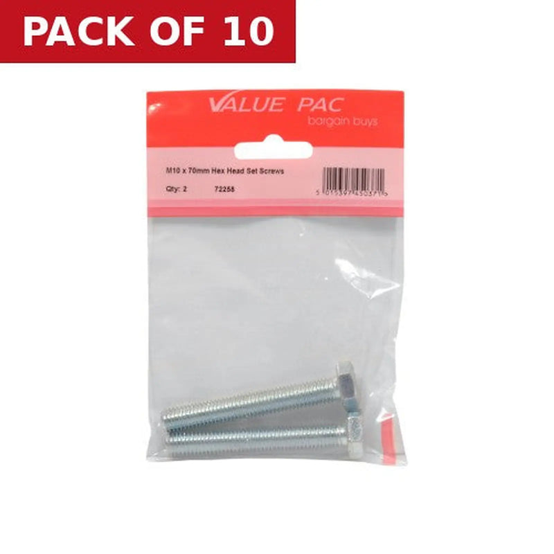 Centurion M10 x 70mm Hex Head Set Screws - Pack of 10