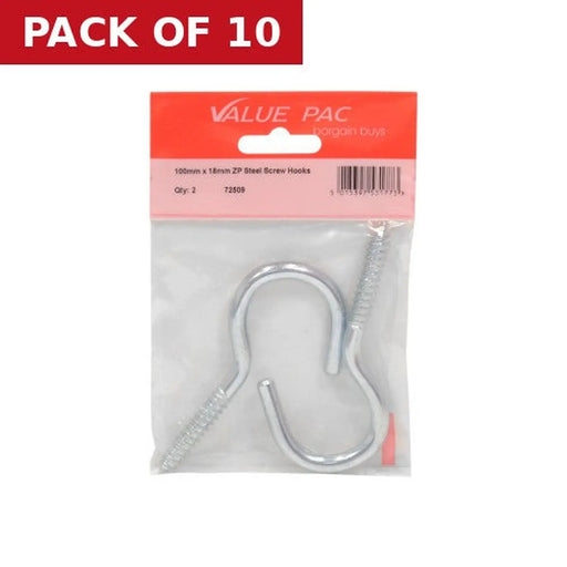 Centurion 100mm x 18mm ZP Steel Screw Hooks 2pk - Pack of 10