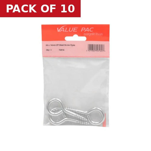 Centurion 65 x 6mm ZP Steel Screw Eyes 3pk - Pack of 10