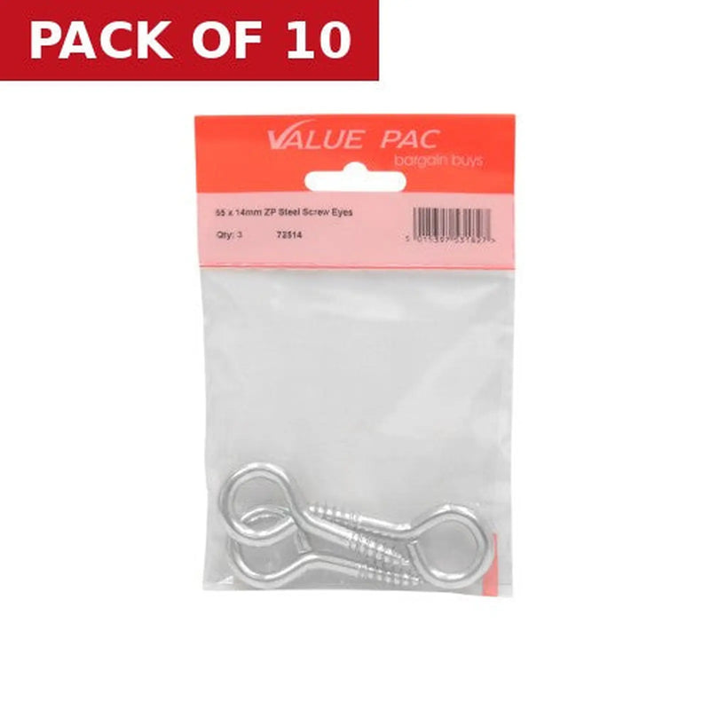 Centurion 65 x 6mm ZP Steel Screw Eyes 3pk - Pack of 10