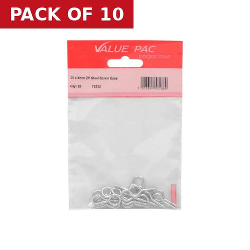 Centurion 25 x 2mm ZP Steel Screw Eyes 18pk - Pack of 10